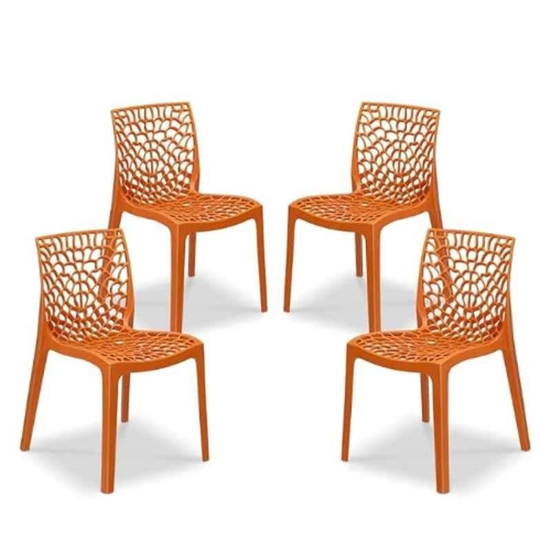 Maharaja Wave 43x79.5x49cm Plastic Orange Outdoor Chair without Arm Rest (Pack of 4)