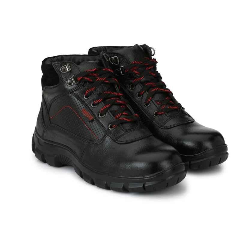Manslam MLM23 Black & Red Steel Toe Work Safety Shoes, Size: 7