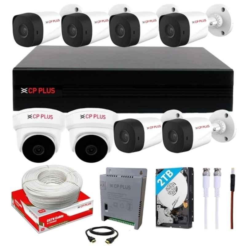 CP Plus 2.4MP Full HD 8 Channel DVR with Built in Audio MIC, 6 Pcs Outdoor, 2 Pcs Indoor White Camera, 2TB HDD, 8 Ch SMPS & CCTV Cable Combo Kit