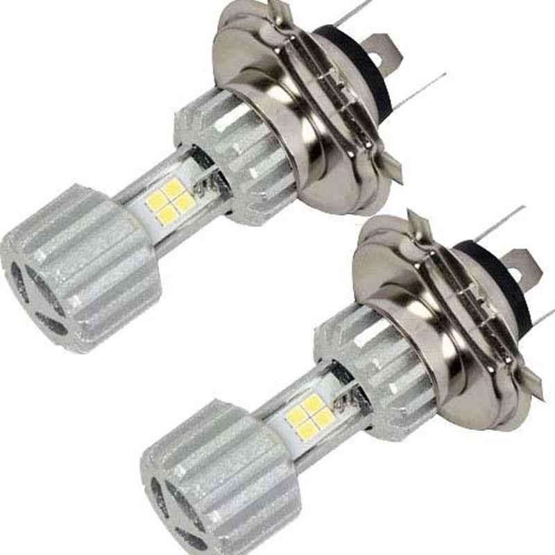 AllExtreme EXH4S2P 2 Pcs 3 Pin H4 9W Silver Missile Projector LED Headlight Bulb with Hi Low Beam Set