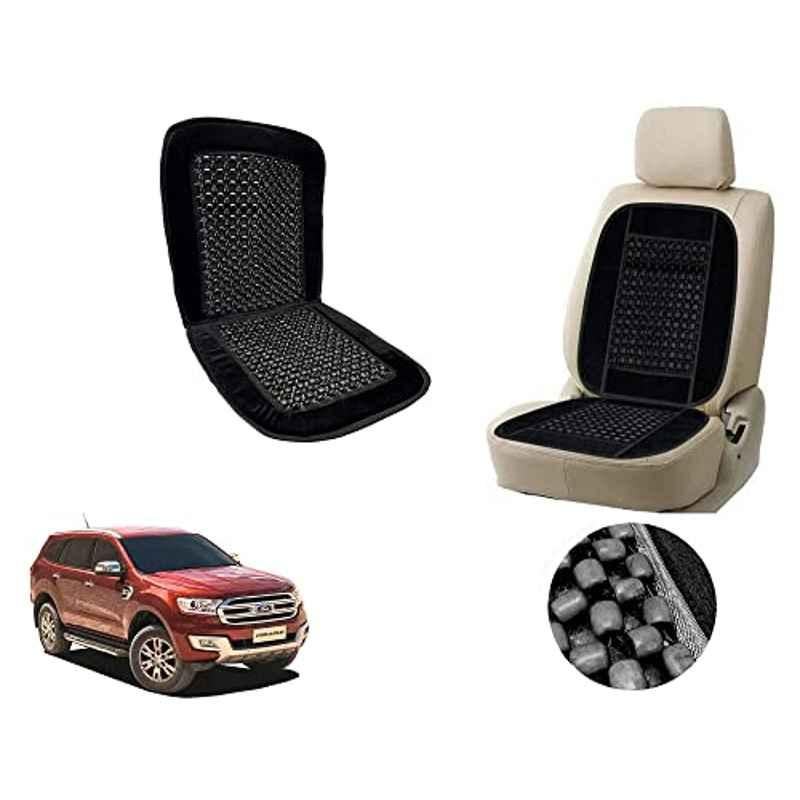 Auto Pearl PU, Velvet & Wooden Beads Black Rectangular Seat Cushion for Ford Endeavour 2017