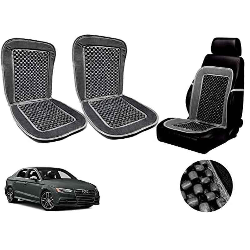 Auto Pearl PU, Velvet & Wooden Beads Grey Rectangular Seat Cushion for Audi S3 (Pack of 2 )
