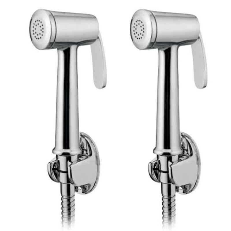 Drizzle Robin 2 Pcs Brass Chrome Finish Silver Health Faucet Set with 1m Flexible Tube & Wall Hook, AHFROBINSET2