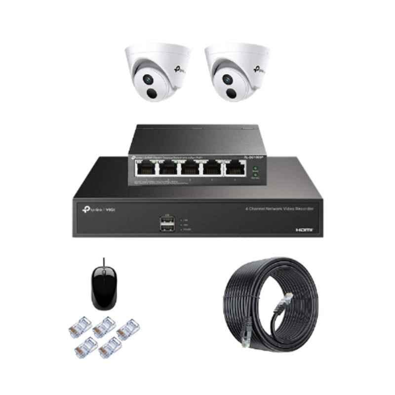 TP-Link VIGI C420I 2MP Indoor Network IP Combo Kit with 4 Channel NVR, 2 Cameras, 5 Port POE Switch, D-LINK 100M LAN Cable & Connectors