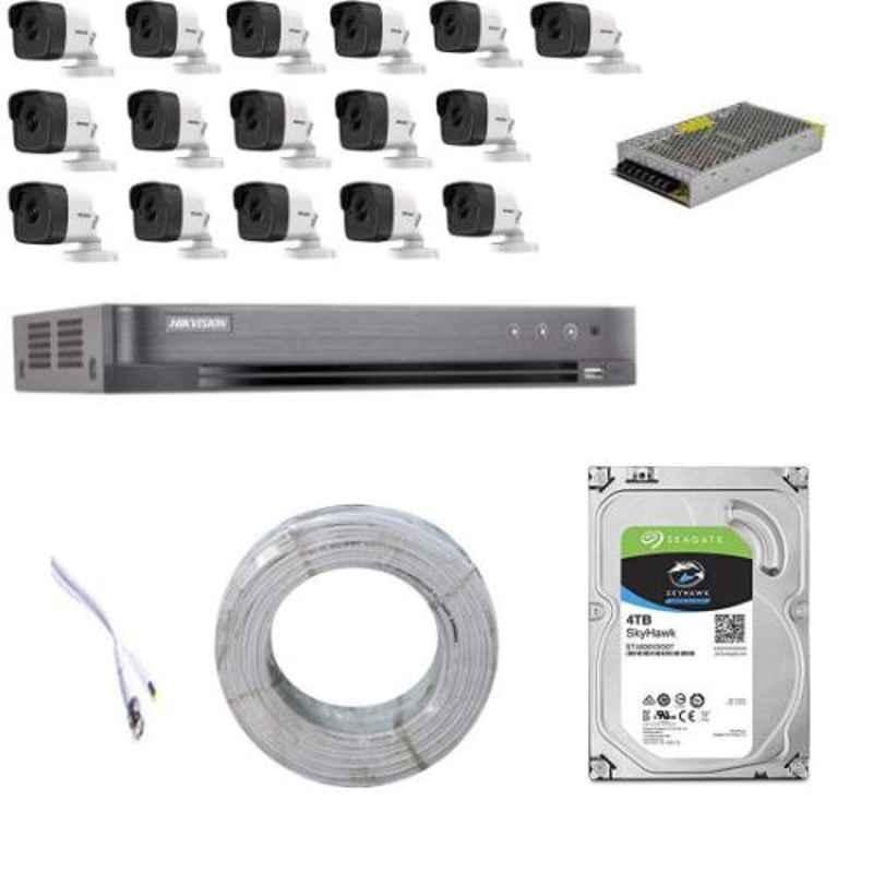 Hikvision 5MP 16 Pcs Bullet Camera with Audio Recording, 16 Channel DVR & 4 TB HDD with (3+1) Cable Roll, Neotech 16 CH Power Supply & BNC & DC Full Combo Kit