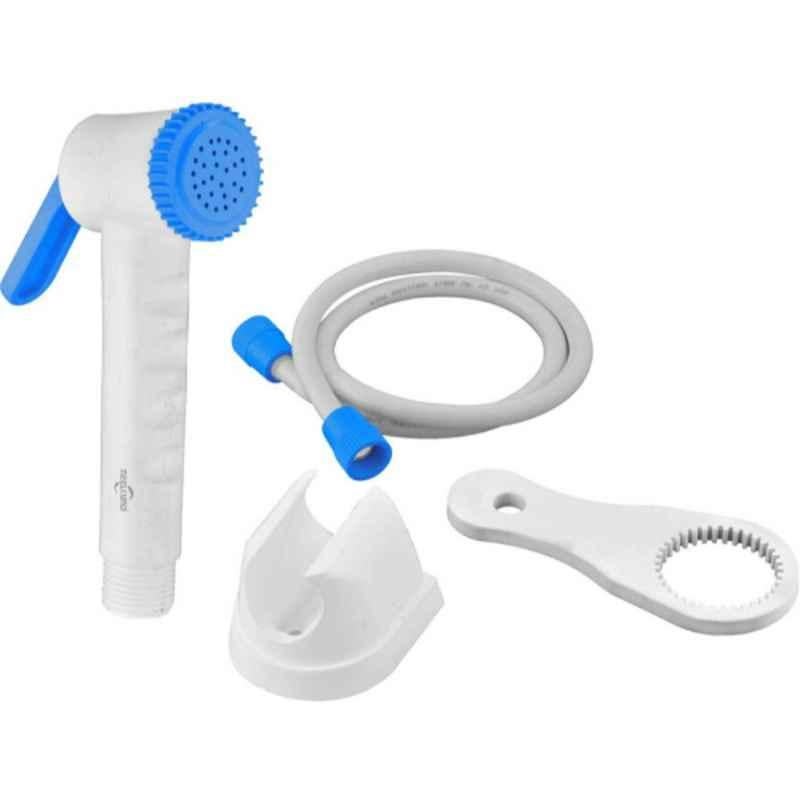 Neelkund PTMT Plastic White & Blue Health Faucet with 1m Tube, Wall Hook & Key