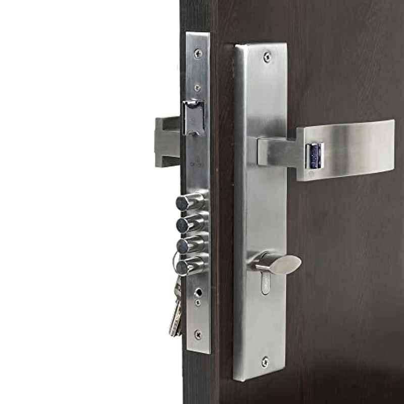 Homexpert Vespa-OSK 10 inch 60mm Stainless Steel Silver Cylindrical Plate One Side Key Mortise Door Lock Set
