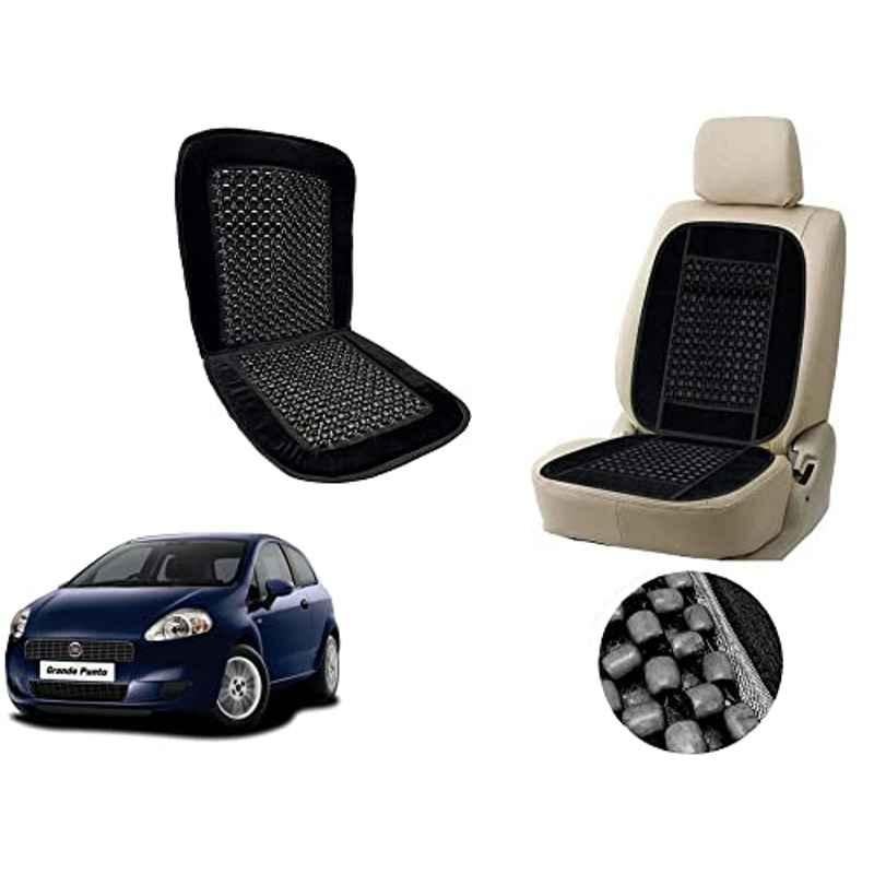 Auto Pearl PU, Velvet & Wooden Beads Black Rectangular Seat Cushion for Fiat Punto