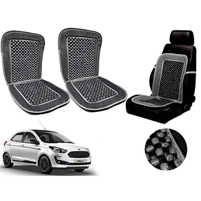 Auto Pearl PU, Velvet & Wooden Beads Grey Rectangular Seat Cushion for Ford Figo 2019 (Pack of 2 )