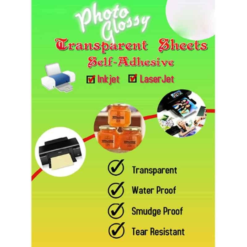 AN 25 Pcs A4 Glossy Transparent Sticker Photo Paper Set for Laser, Copier, Inkjet Printer & Writing