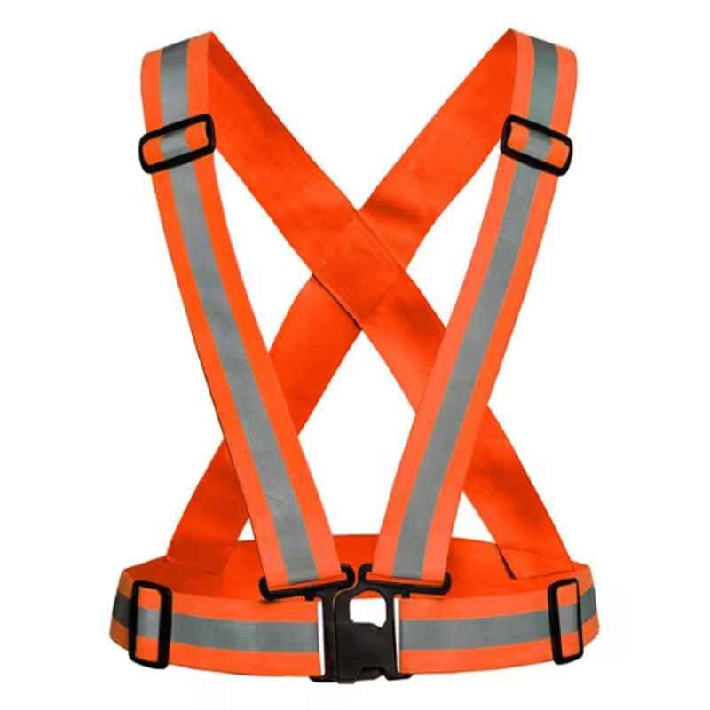 Crewbolt 2 inch Nylon Orange High Visibility Protective Safety Reflective Vest Belt, Size: Free