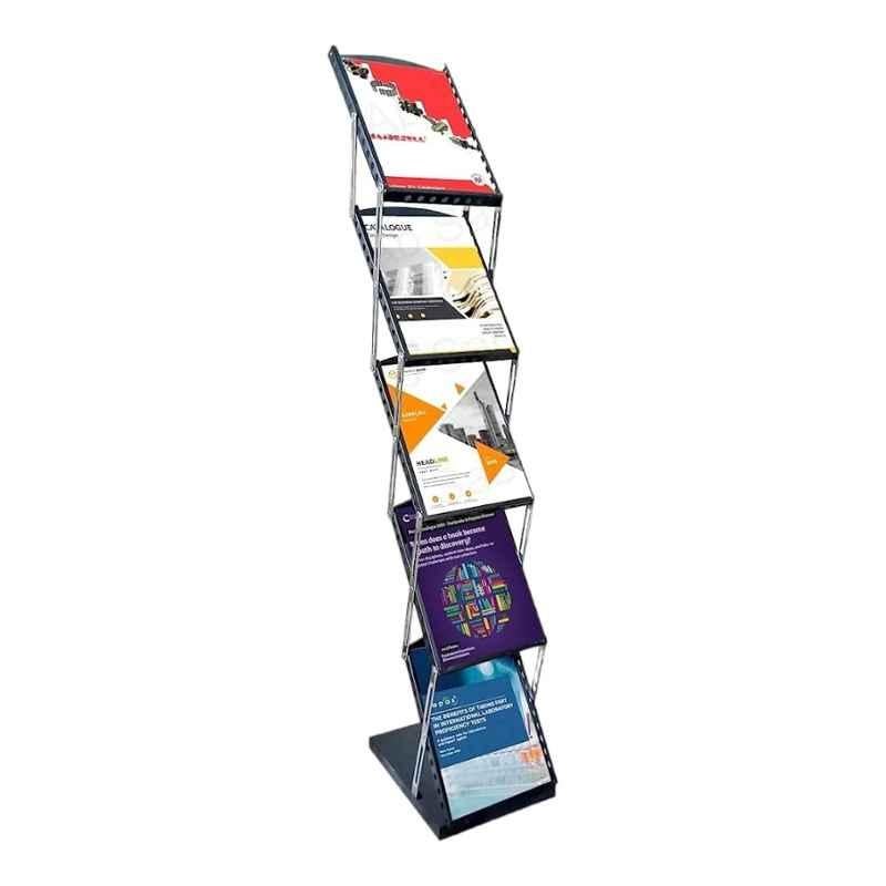 Mahakal 5 Shelves Metal Black A4 Zigzag Catalogue Stand Rack