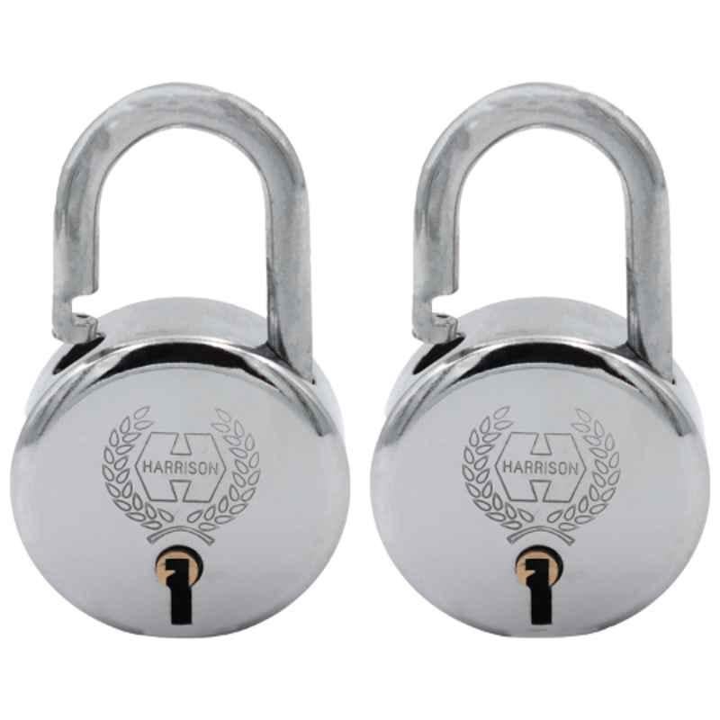 Harrison 40mm 4 Lever Mild Steel Bright Chrome Polished Finish Round Padlock with 3 Keys, J-6-0261 (Pack of 4)