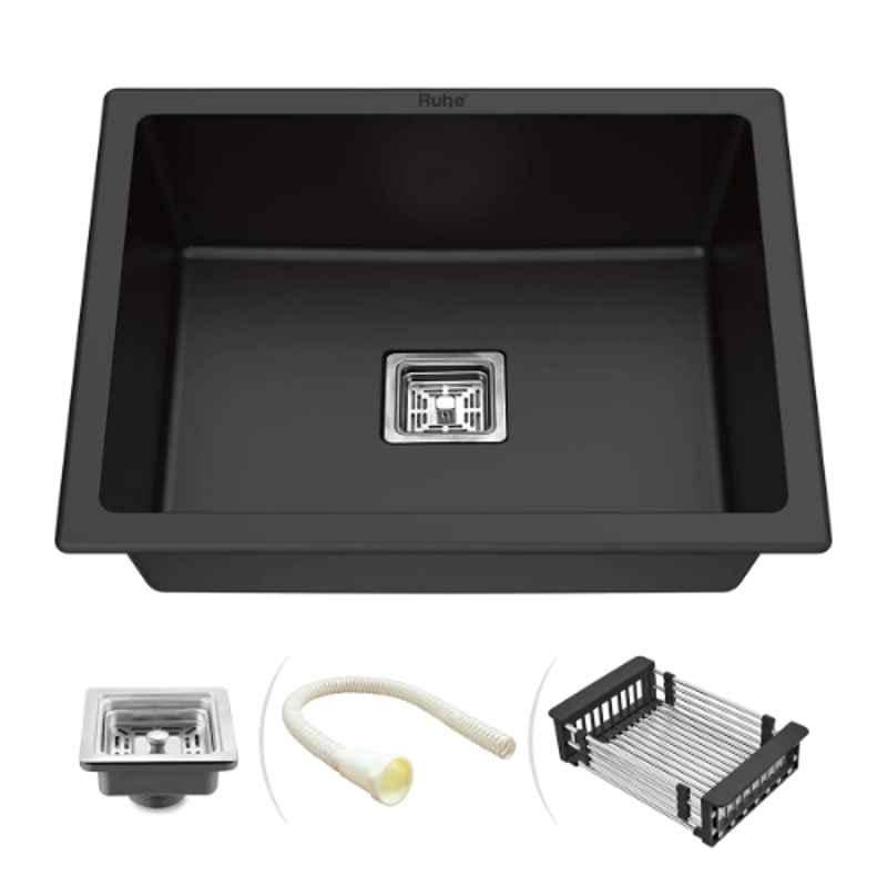 Ruhe 24x18x9 inch Quartz Black Matt Finish Single Bowl Kitchen Sink, 13-0118-01