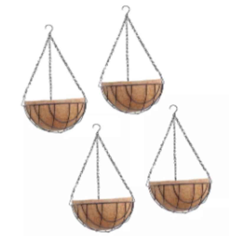 Coir Garden 14 inch Coir Brown Wall Mount Hanging Planter Pots with Stand (Pack of 4)