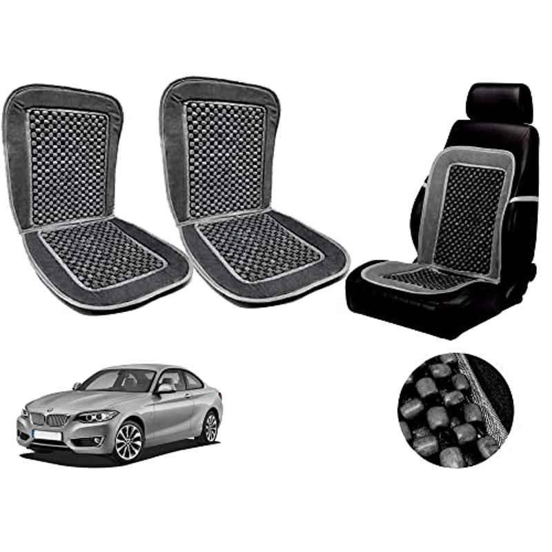 Auto Pearl PU, Velvet & Wooden Beads Grey Rectangular Seat Cushion for BMW 2 Series (Pack of 2 )