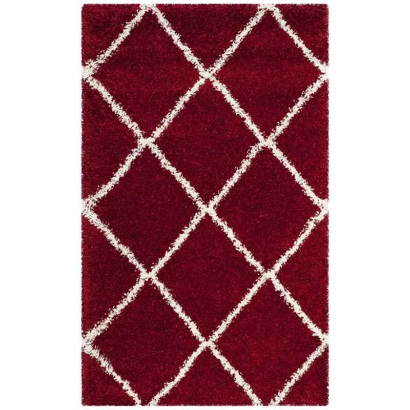 Carpetify 3x5ft Red & Ivory Handmade Shaggy Fur Rug Carpet, 0718YMC1I16