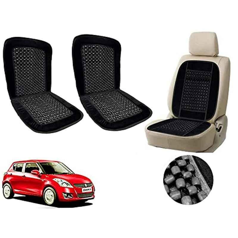 Auto Pearl PU, Velvet & Wooden Beads Black Rectangular Seat Cushion for Maruti Suzuki Swift Type-3 (Pack of 2 )