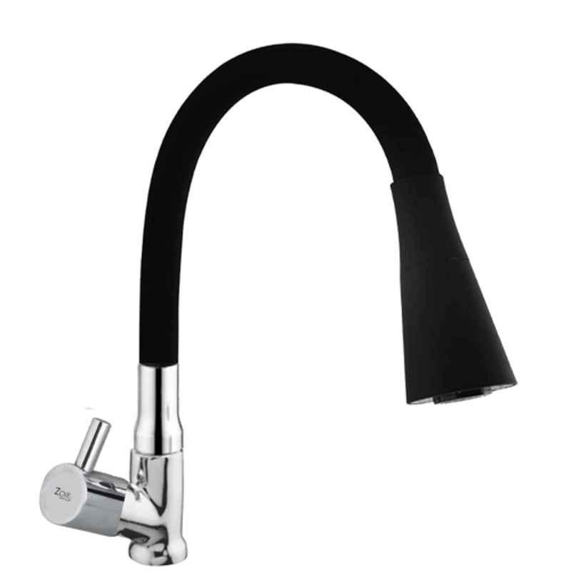 Zoie Mini Brass Chrome Finish Kitchen Sink Tap with Black Flexible Silicone Swivel Spout, Z20042