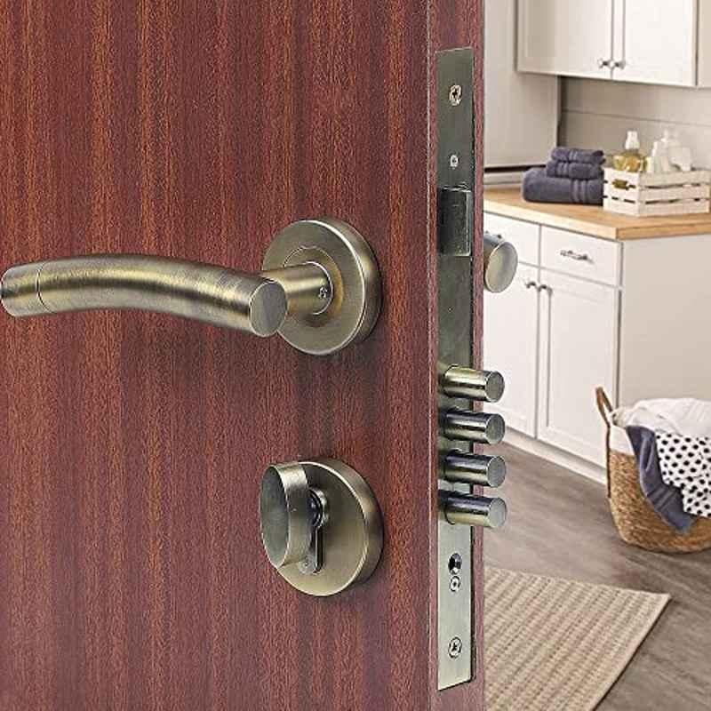 Saze Rose Stainless Steel Antique Brass Finish One Side Key Mortise Door Lock Handle Set with 3 Keys, MG-1101