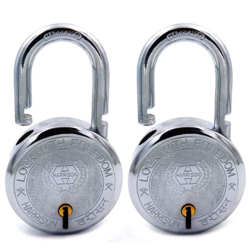 Harrison 75mm 9 Lever Mild Steel Bright Chrome Polished Finish Round Padlock with 3 Keys, T-26-0255 (Pack of 2)