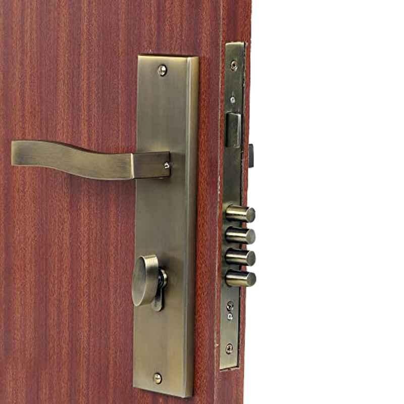 Homexpert Viva 10 inch 60mm Stainless Steel Antique Brass Finish Cylindrical Plate One Side Key Mortise Door Lock Set