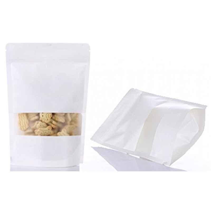 Deera 150x220mm Plastic White Ziplock Standee Pouch (Pack of 25)