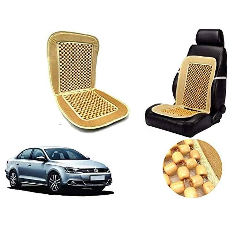 Auto Pearl PU, Velvet & Wooden Beads Beige Rectangular Seat Cushion for Volkswagen Jetta