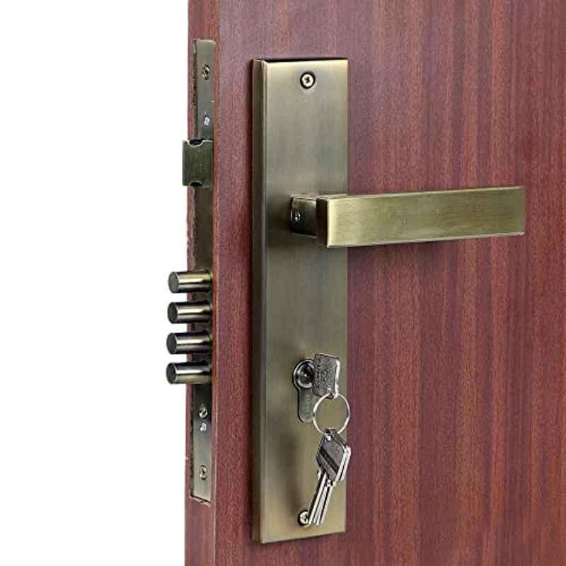 Homexpert LB1007 10 inch 60mm Stainless Steel Antique Brass Finish Cylindrical Plate Both Side Key Mortise Door Lock Set
