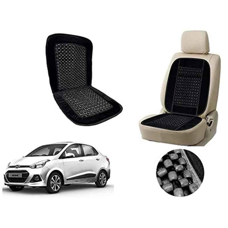 Auto Pearl PU, Velvet & Wooden Beads Black Rectangular Seat Cushion for Hyundai Xcent 2016