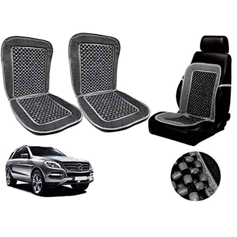 Auto Pearl PU, Velvet & Wooden Beads Grey Rectangular Seat Cushion for Mercedes Benz ML (Pack of 2 )