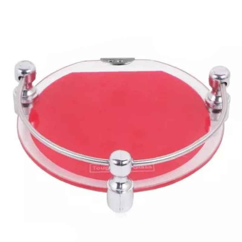 Harbalife 6x6 inch Red Round Toughened Glass Wall Shelf, TS6MRS-PSS