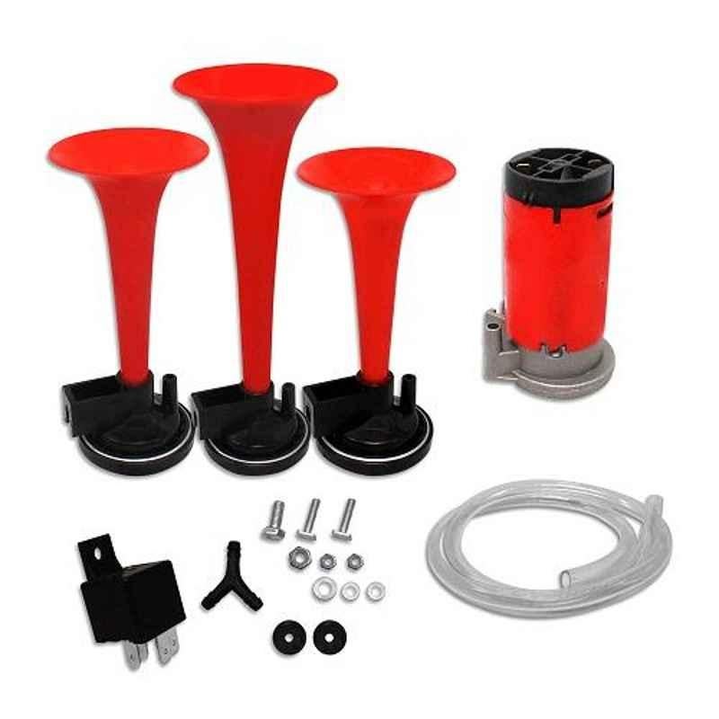 AllExtreme EXCAHR3 12V Red Air Horn with Air Compressor, Attachment Screws & Brackets