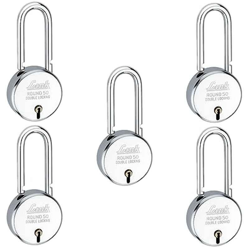 Link 50mm Steel Round Long Shackle Padlock with 3 Keys (Pack of 5)