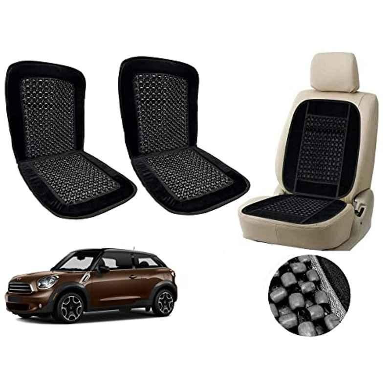 Auto Pearl PU, Velvet & Wooden Beads Black Rectangular Seat Cushion for Mini Paceman (Pack of 2 )