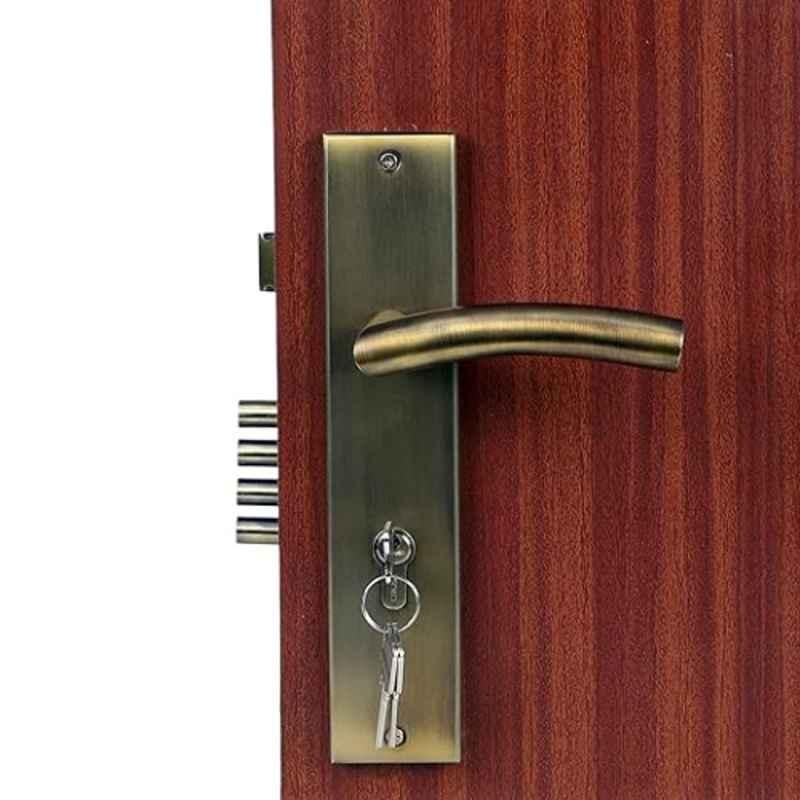 Homexpert MG-1105 10 inch 60mm Stainless Steel Antique Brass Finish Cylindrical Plate One Side Key Mortise Door Lock Set