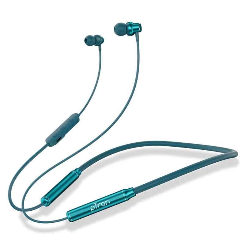 pTron Tangent Urban Green Wireless Bluetooth Neckband with Mic, Low Latency Gaming, Punchy Bass, Type-C Charging, IPX4 & Voice Assistance