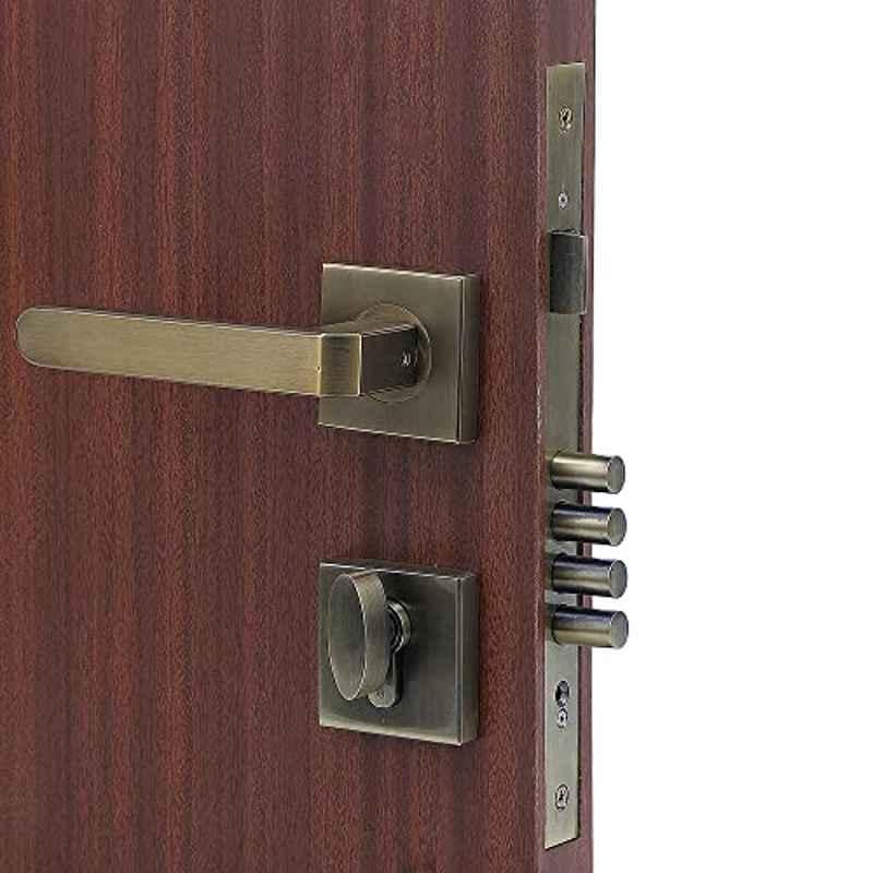 Homexpert Rose LB-303 Stainless Steel Antique Brass Finish Cylindrical Plate One Side Key Mortise Door Lock Set