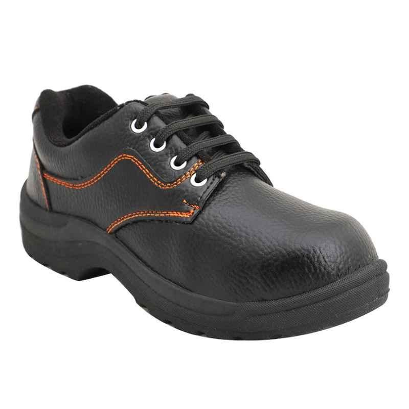 Indcare Fighter Leather Steel Toe Black Work Safety Shoes, Size: 9