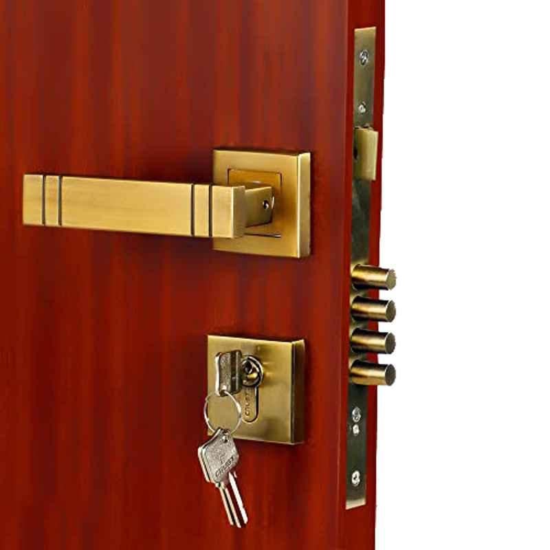 Homexpert Rose Sierra Stainless Steel Antique Brass Finish Mortise Door Lock Set with 4 Latches & Pull Handle