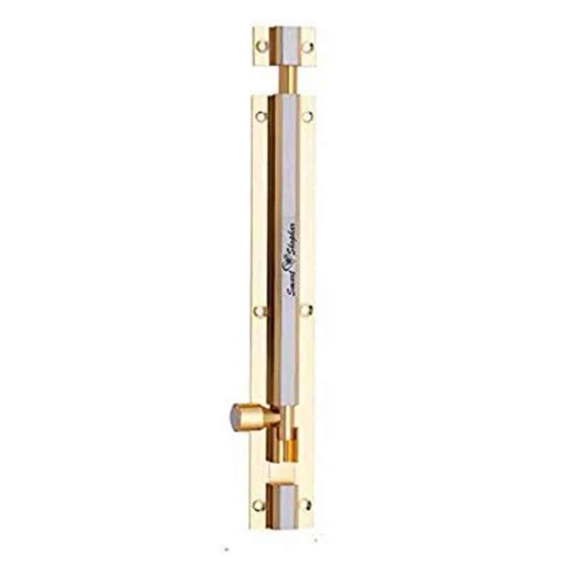 Smart Shophar 12 inch Brass Gold Silver Plain Tower Bolt, SHA10TW-PLAN-GS12-P1 (Pack of 6)