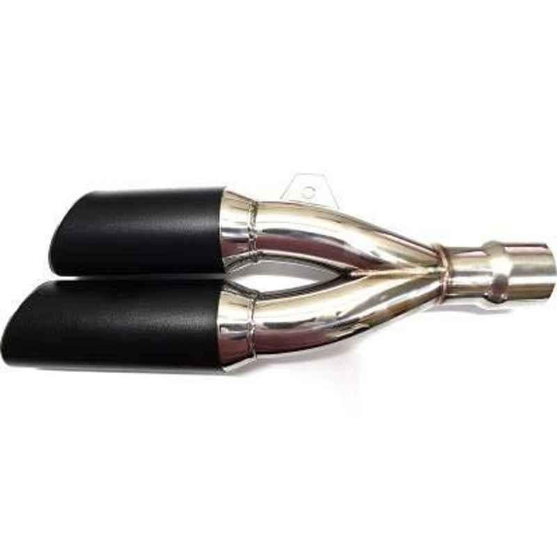 RA Accessories Black & Chrome Dual Outlet Silencer Exhaust for Bajaj Avenger 220 DTSi