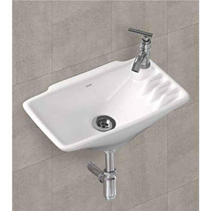 Generic Senisto Wall Hung, Table Top Premium Ceramic Slim Rim Wash Basin Vessel Sink (White, 16X10X5 Inch)