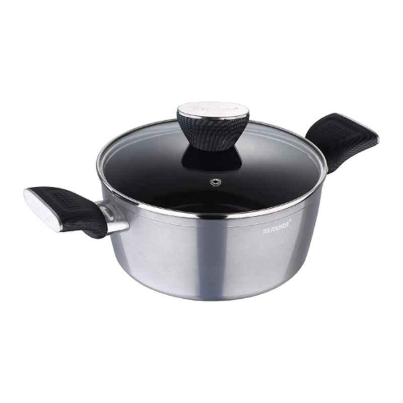 Bergner Carbon TT 20cm 2.6L Metallic Grey Non Stick Foged Aluminium Casserole with Glass Lid, BG-9232-SL