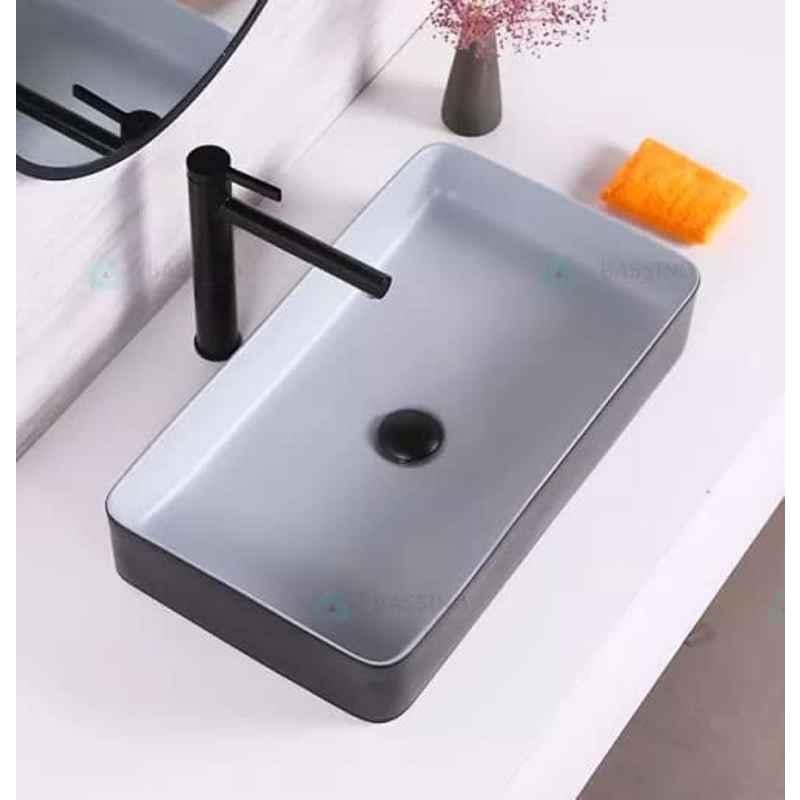 Bassino Art 60x35x11cm Ceramic Grey & Black Wash Basin, BTT_1057