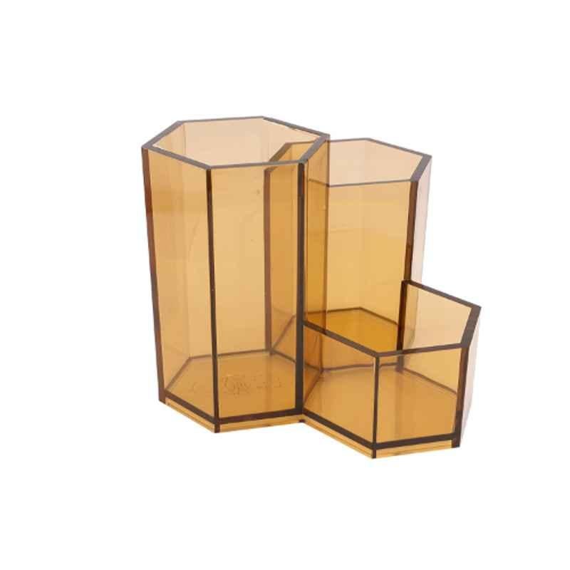 Omega 3 Compartments Smoke Brown Hex Pen Holder, 1705