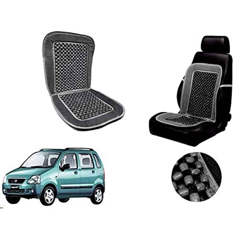 Auto Pearl PU, Velvet & Wooden Beads Grey Rectangular Seat Cushion for Maruti Suzuki WagonR 2003