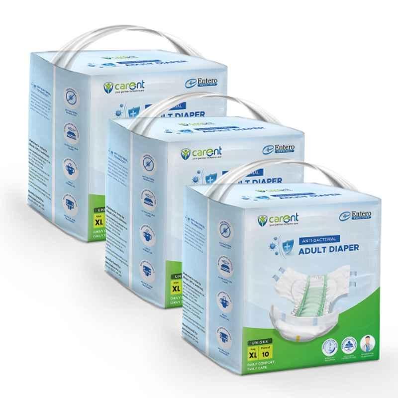 Carent 10 Pcs Extra Large Anti Bacterial Adult Diaper Set, Diaper-XL-S3 (Pack of 3)