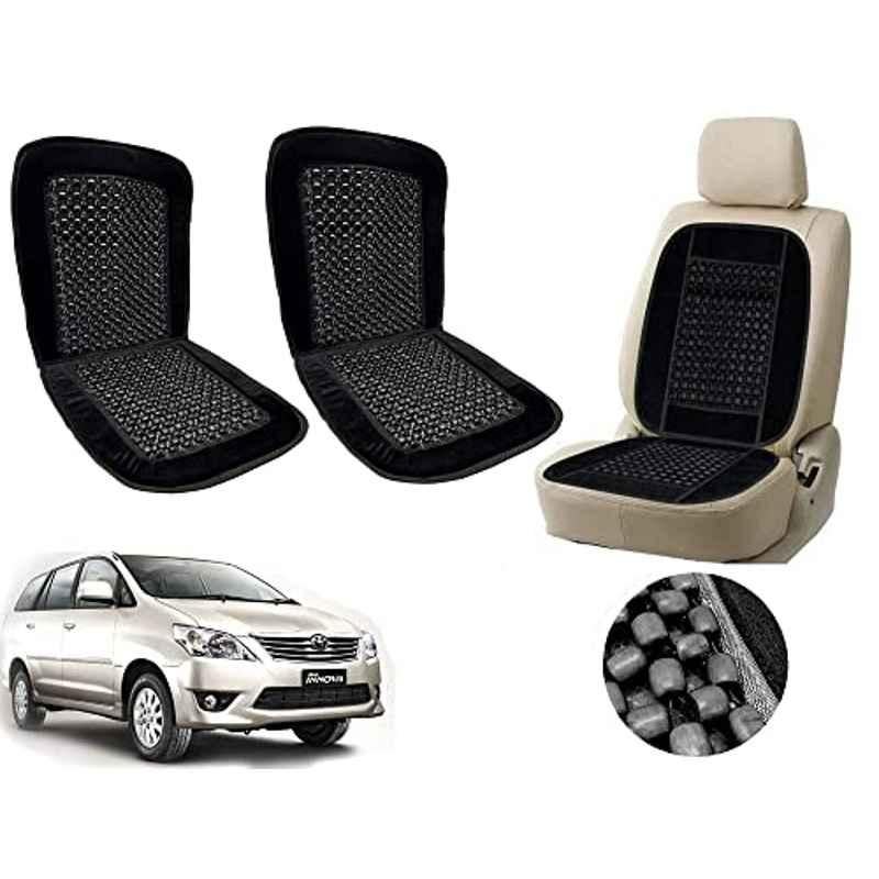 Auto Pearl PU, Velvet & Wooden Beads Black Rectangular Seat Cushion for Toyota Innova 2012-2013 (Pack of 2 )