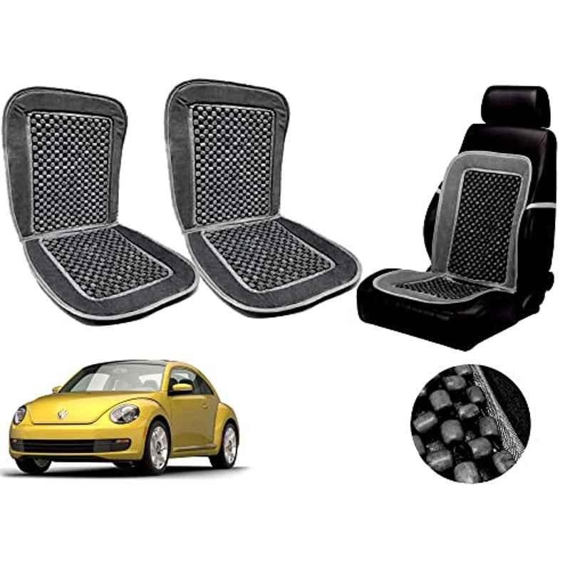 Auto Pearl PU, Velvet & Wooden Beads Grey Rectangular Seat Cushion for Volkswagen Beetle (Pack of 2 )